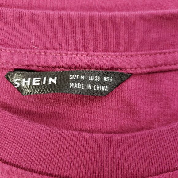 Shein Women's T Shirt Medium 6 Purple Graphic Smile Tee Short Sleeve Crew Neck - Picture 7 of 9